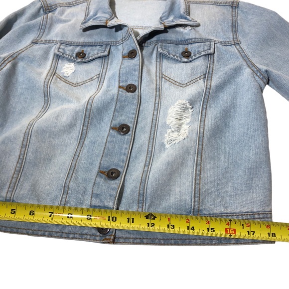 Highway Jeans Denim Jacket Large Button Up Distressed Light Wash Long Sleeve - Picture 6 of 11